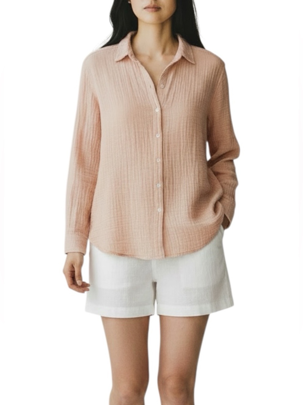XiRENA Scout Crinkled-Effect 100% Cotton Button Up Light Pink Women’s Small